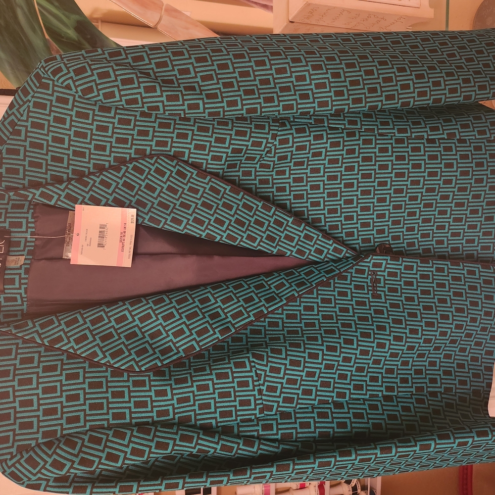 Geometric Patterned Blazer in Teal and Black